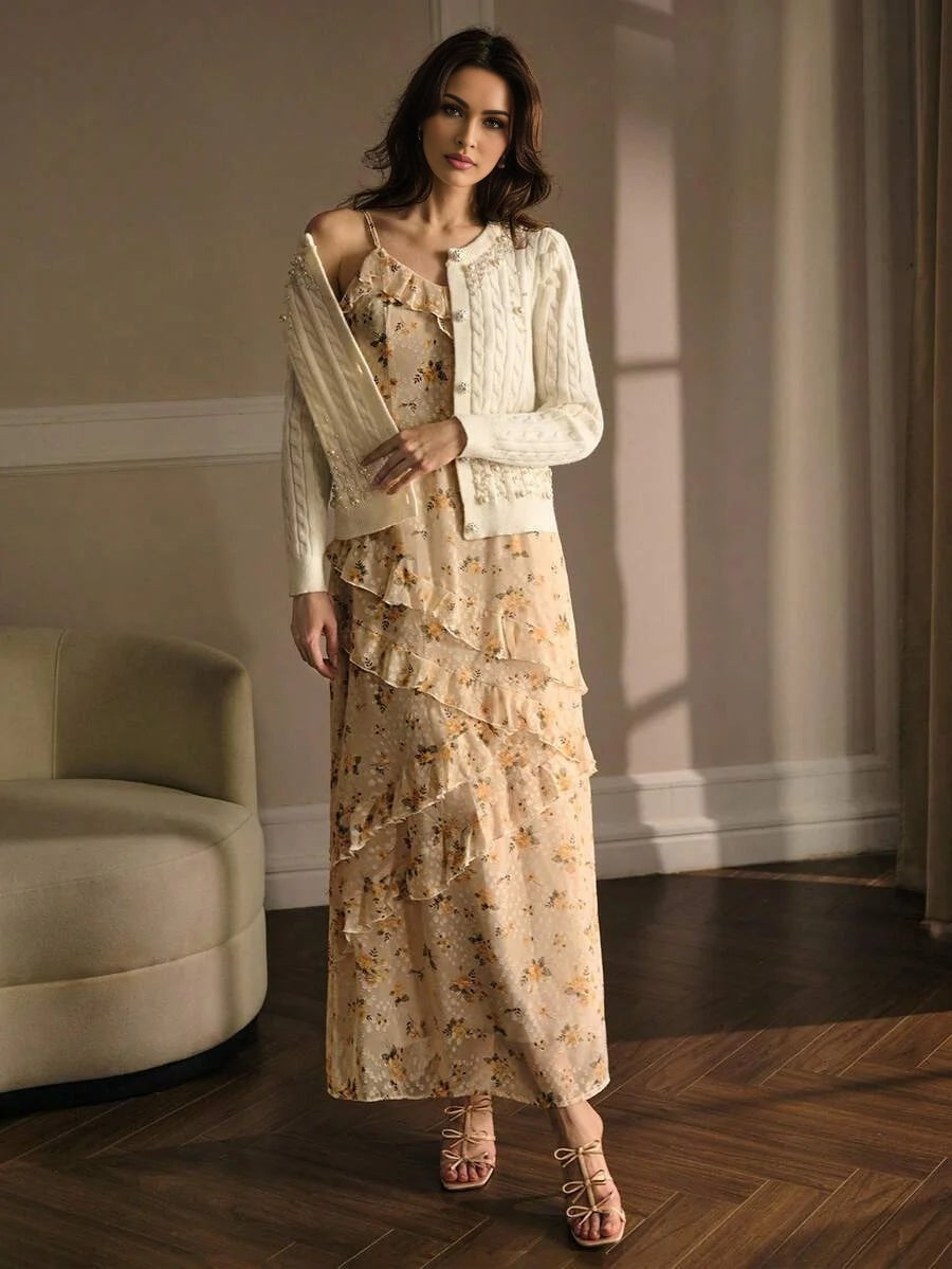 PREMIUM ELEGANT BEADED ROUND NECK LONG SLEEVE KNITTED CARDIGAN AUTUMNWINTER