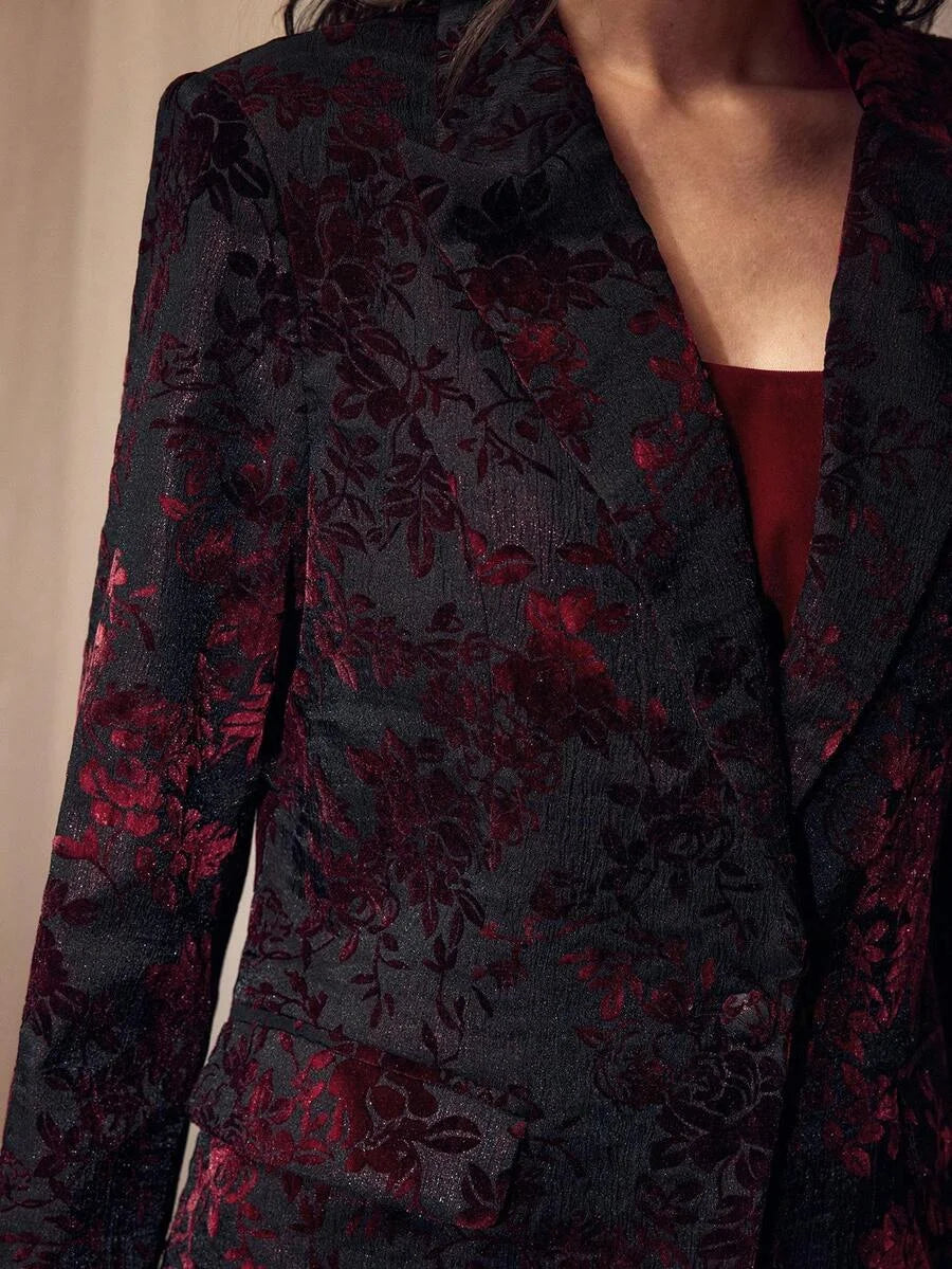 PREMIUM ELEGANT BURGUNDY VELVET JACQUARD BLAZER
