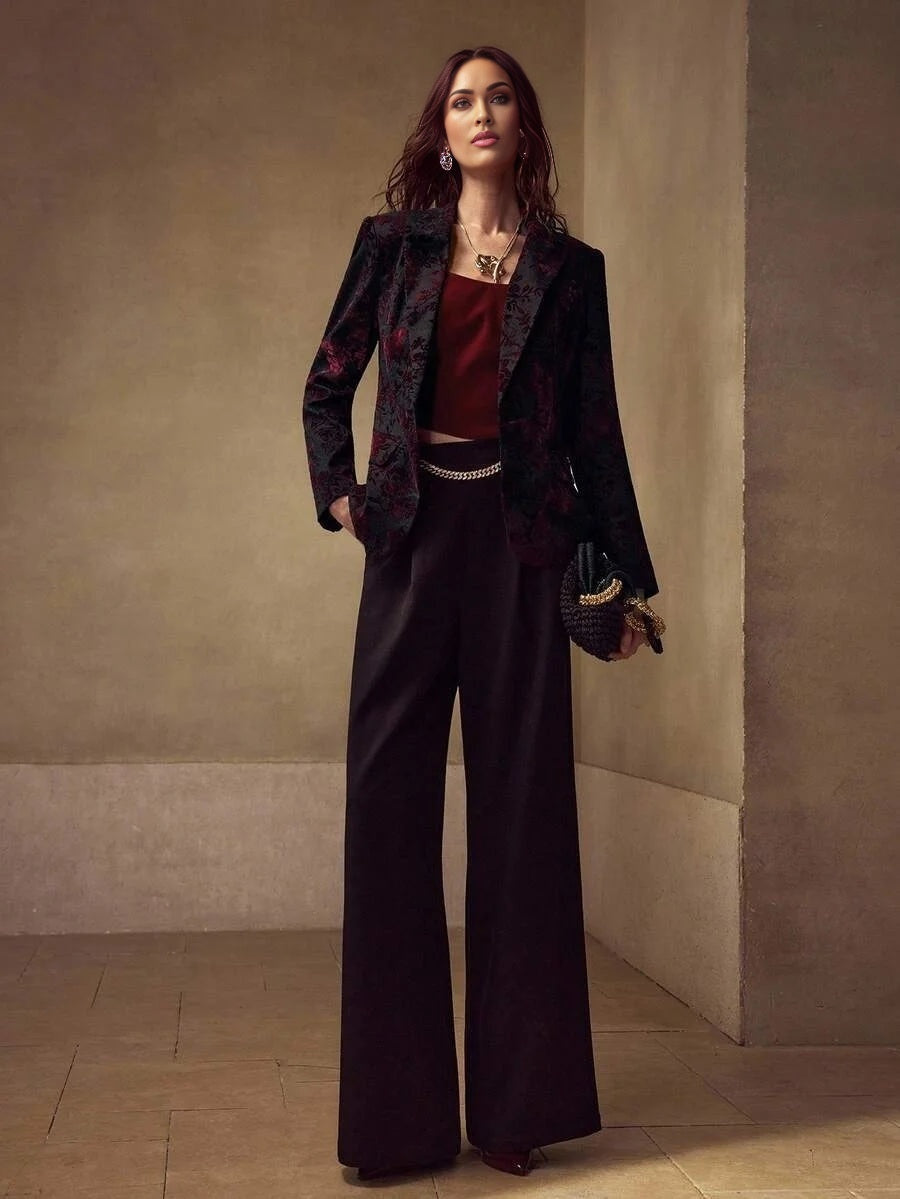 PREMIUM ELEGANT BURGUNDY VELVET JACQUARD BLAZER