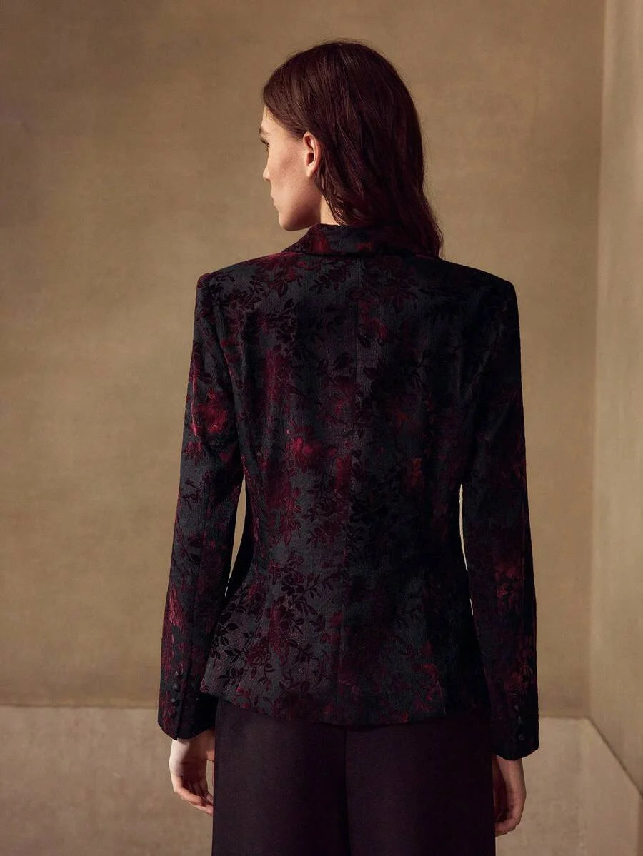 PREMIUM ELEGANT BURGUNDY VELVET JACQUARD BLAZER