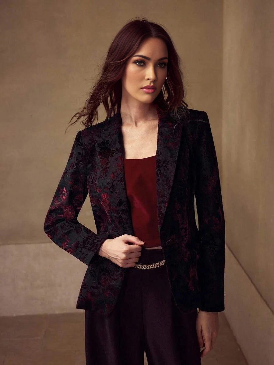 PREMIUM ELEGANT BURGUNDY VELVET JACQUARD BLAZER