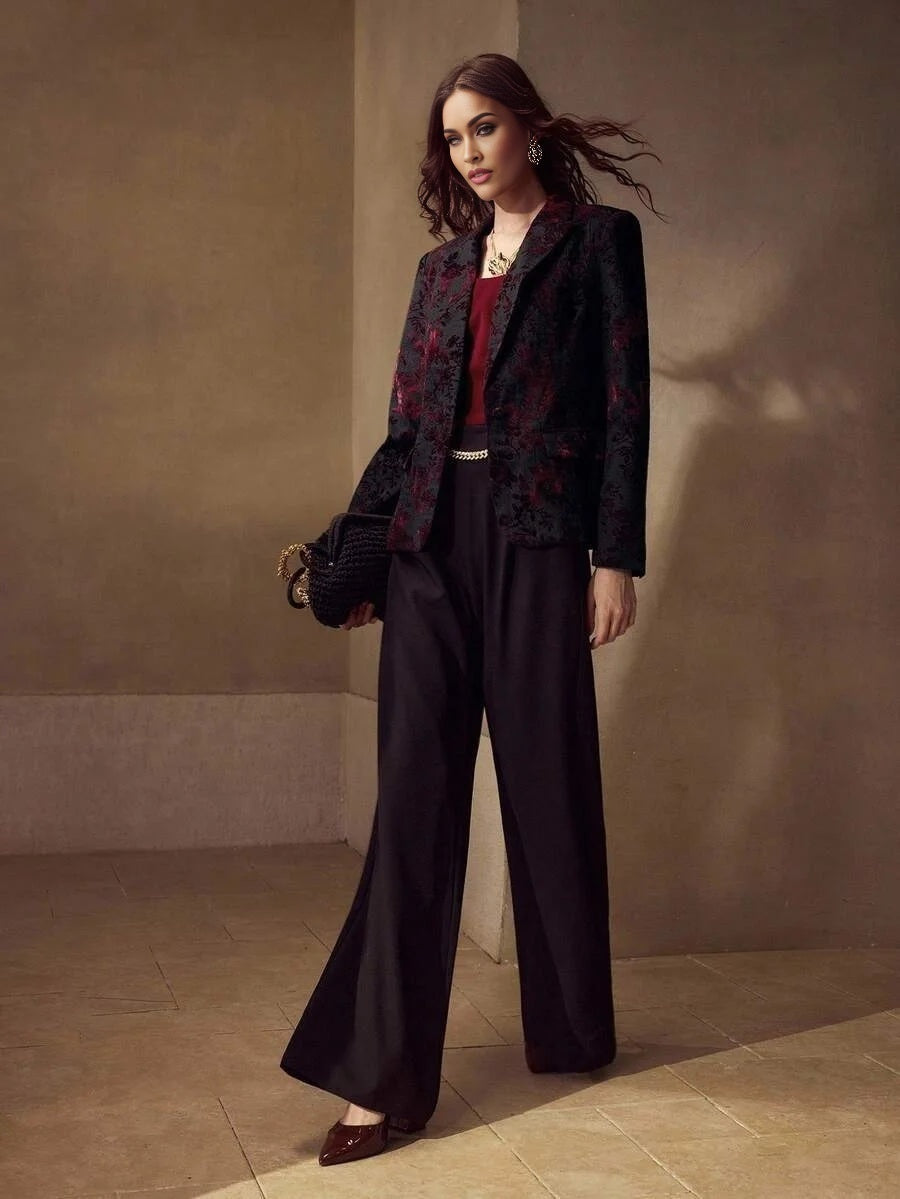 PREMIUM ELEGANT BURGUNDY VELVET JACQUARD BLAZER