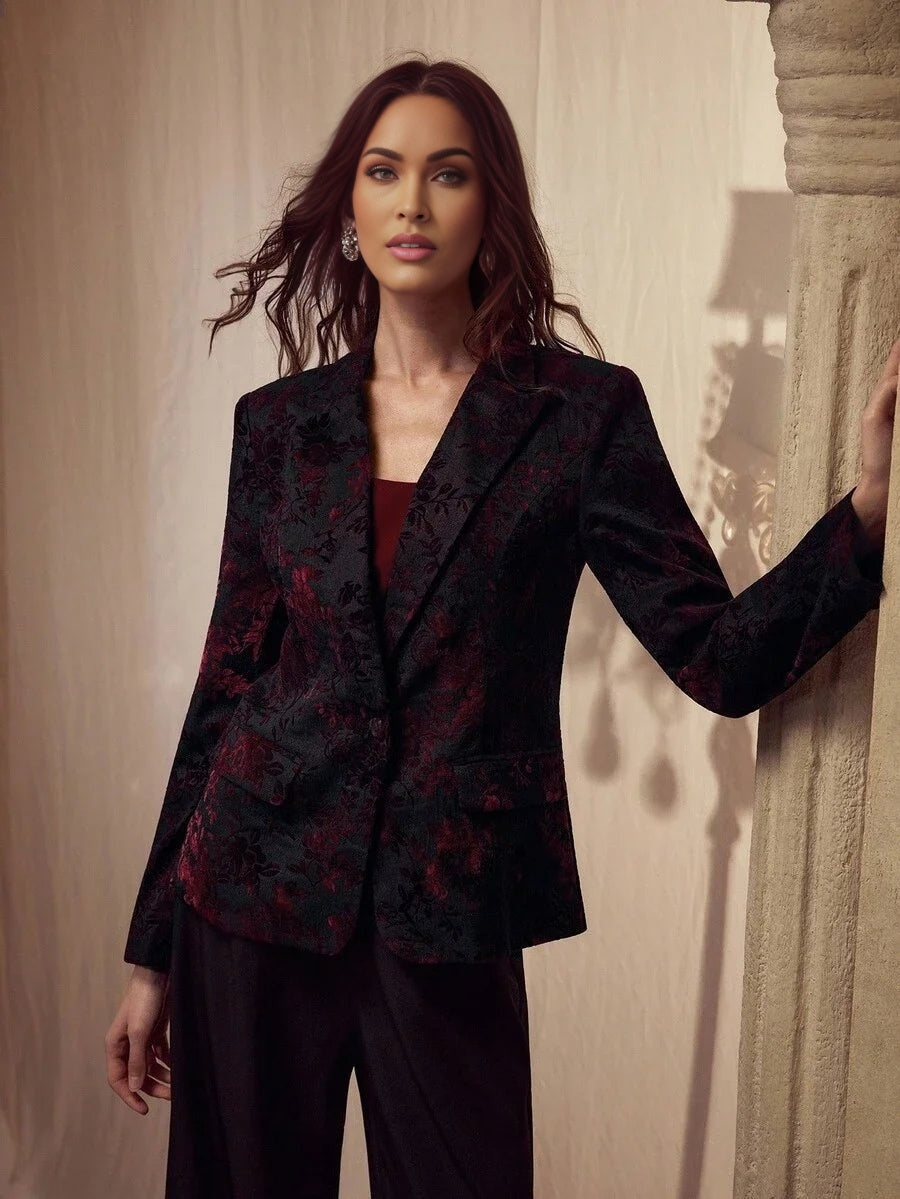 PREMIUM ELEGANT BURGUNDY VELVET JACQUARD BLAZER