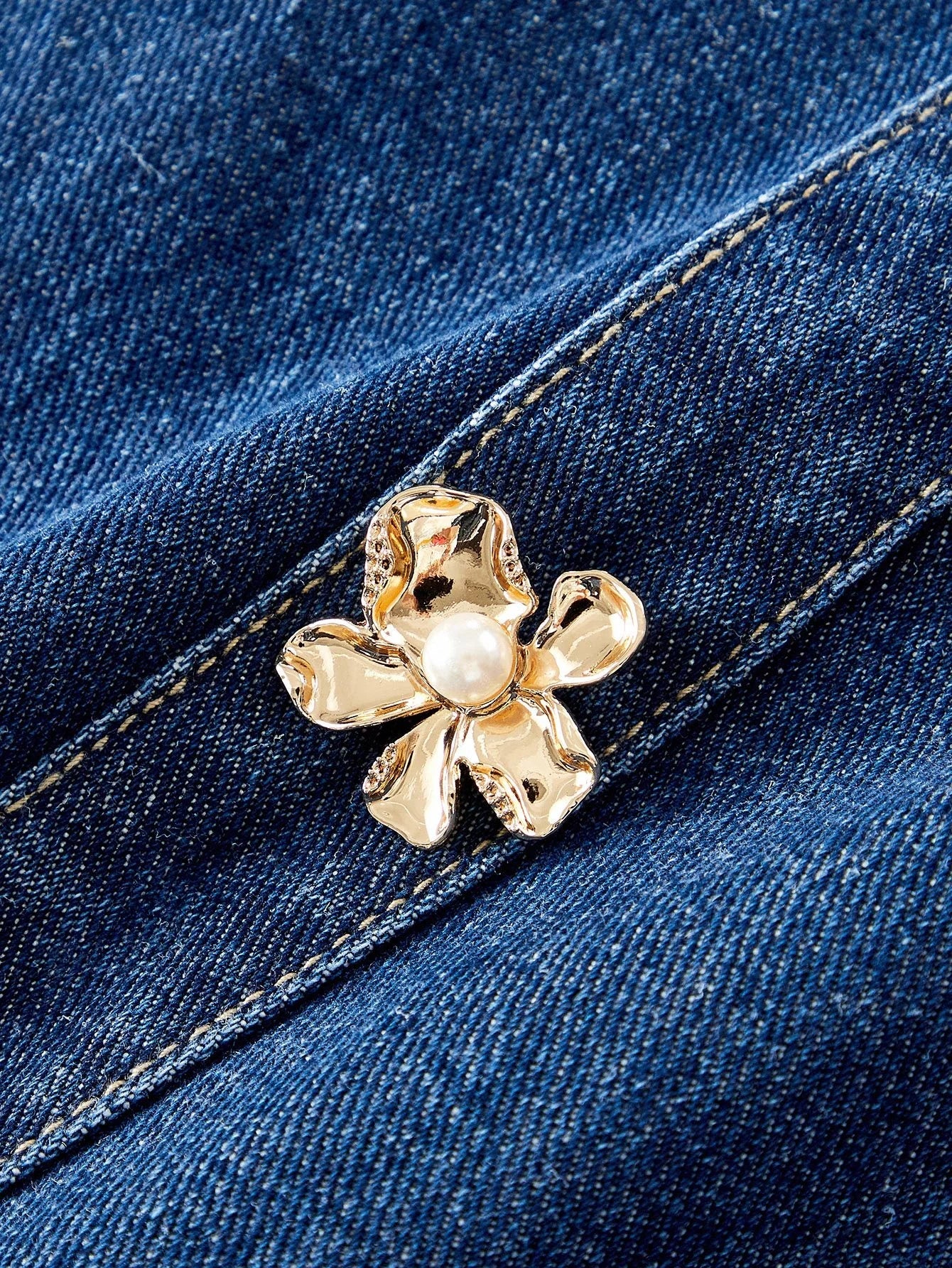 PREMIUM ELEGANT CASUAL COMMUTER METAL BUTTON WAIST DENIM MIDI DRESS