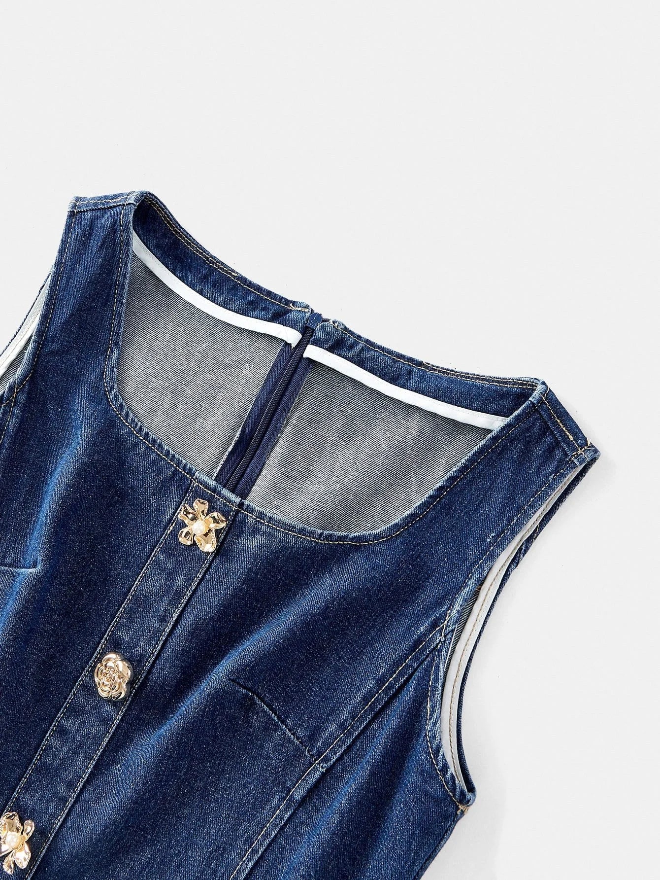 PREMIUM ELEGANT CASUAL COMMUTER METAL BUTTON WAIST DENIM MIDI DRESS