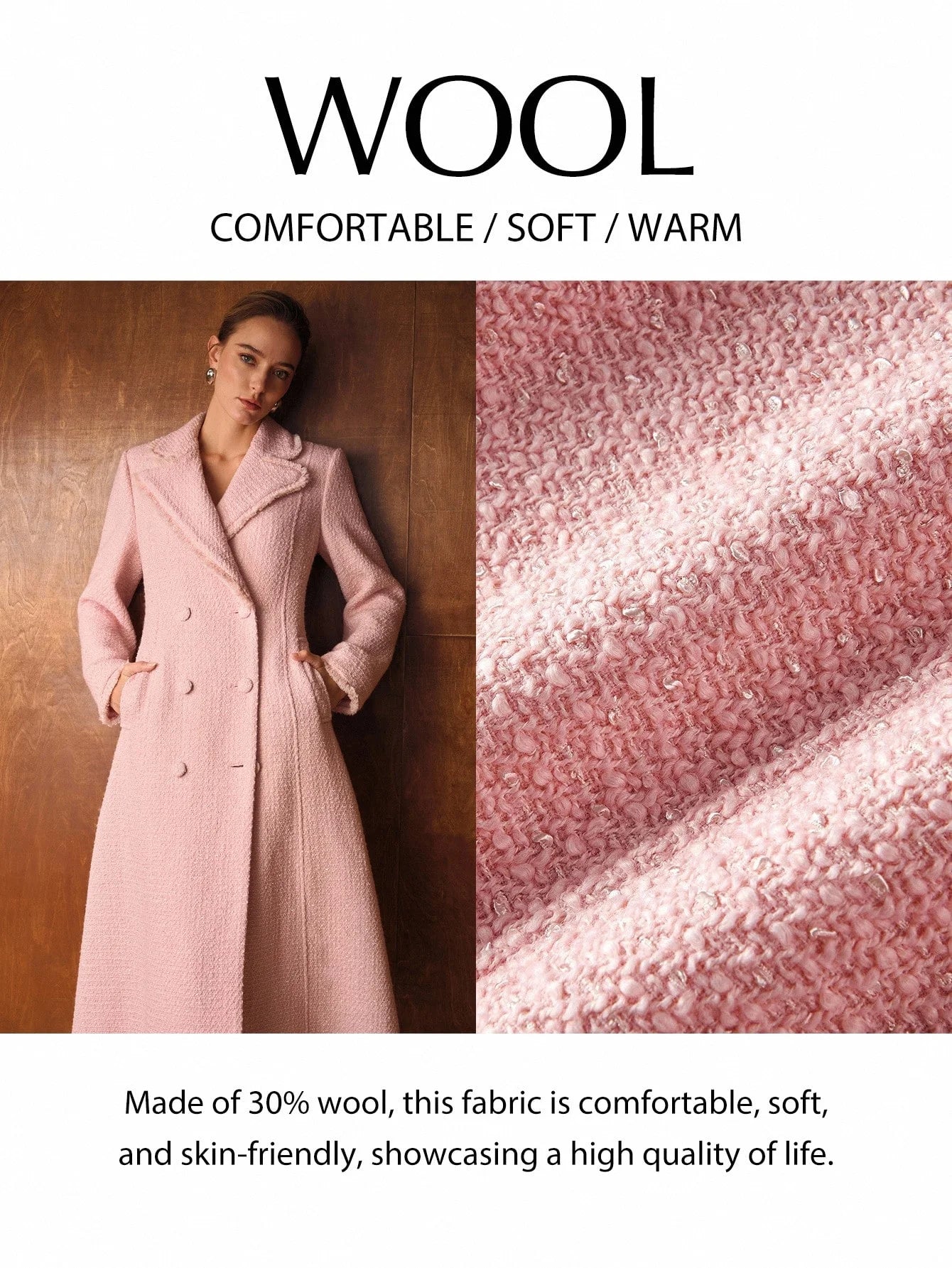 PREMIUM ELEGANT DATE NIGHT ROMANTIC THICK TWEED CINCHED WAIST ALINE LONG WOOL OVERCOAT AUTUMNWINTER