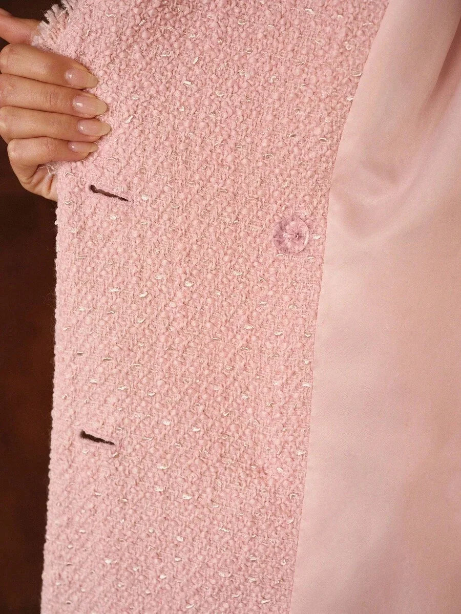 PREMIUM ELEGANT DATE NIGHT ROMANTIC THICK TWEED CINCHED WAIST ALINE LONG WOOL OVERCOAT AUTUMNWINTER