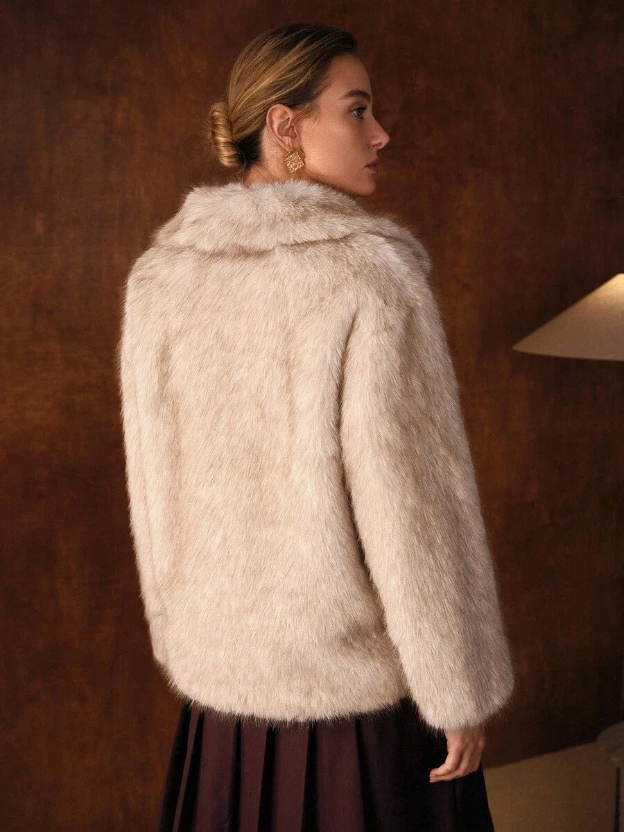 PREMIUM ELEGANT FAUX FUR COLLAR SHORT JACKET AUTUMNWINTER