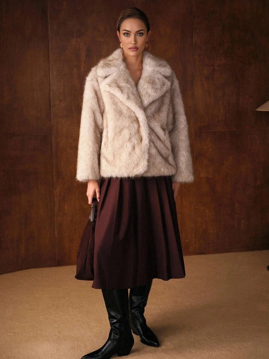 PREMIUM ELEGANT FAUX FUR COLLAR SHORT JACKET AUTUMNWINTER