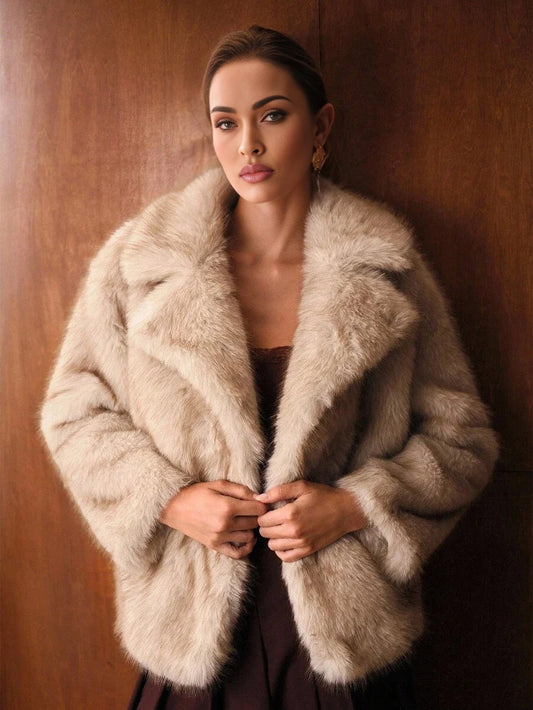 PREMIUM ELEGANT FAUX FUR COLLAR SHORT JACKET AUTUMNWINTER