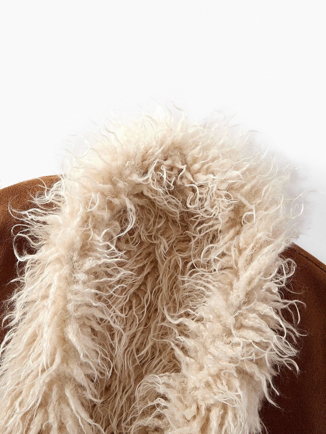 PREMIUM ELEGANT FAUX SUEDE LONG FUR COLLAR amp CUFF MIDLENGTH COAT AUTUMNWINTER