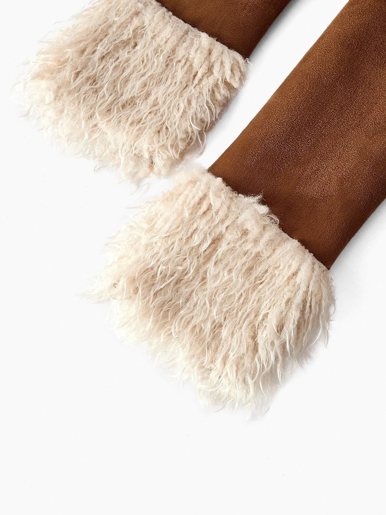 PREMIUM ELEGANT FAUX SUEDE LONG FUR COLLAR amp CUFF MIDLENGTH COAT AUTUMNWINTER