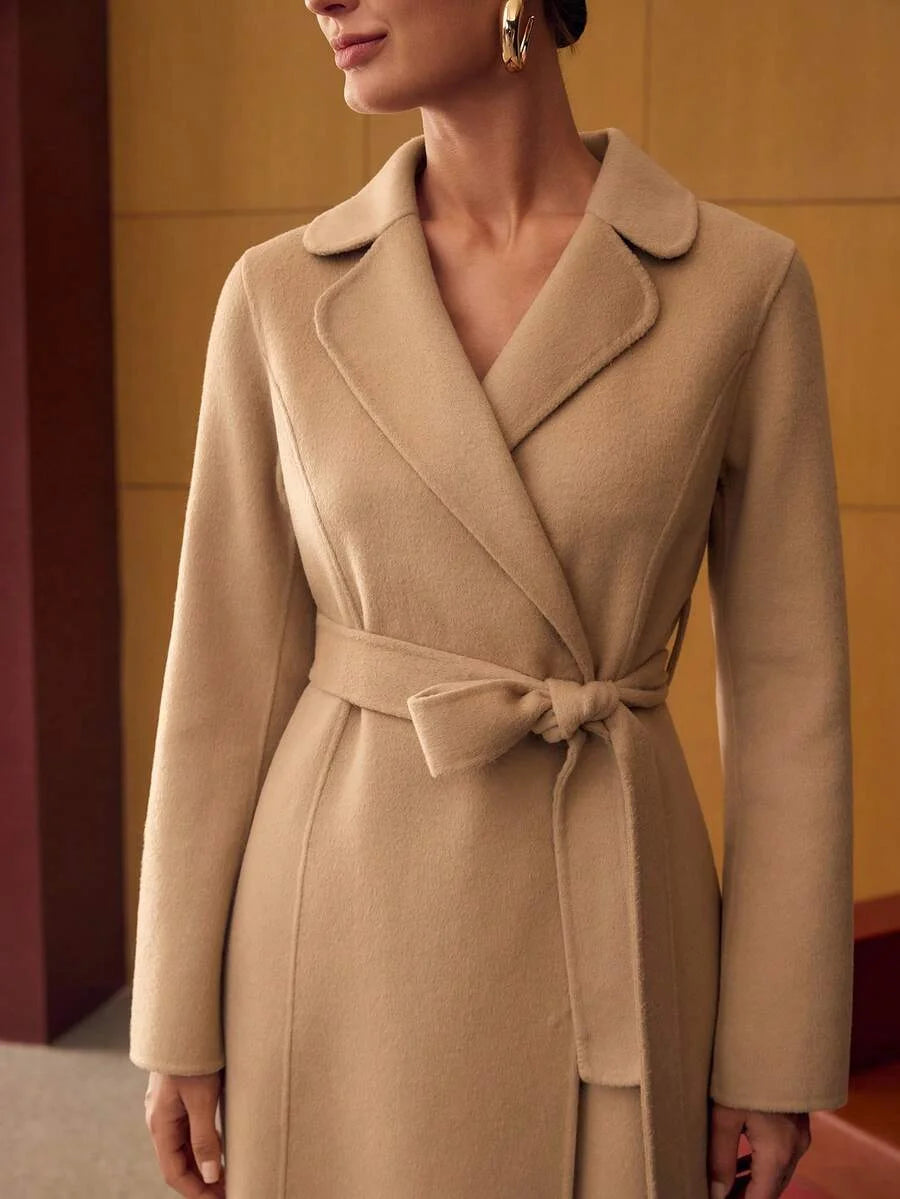 PREMIUM ELEGANT WAISTCINCHED FITTED MERMAID COLLAR DOUBLEFACED WOOL OVERCOAT AUTUMNWINTER