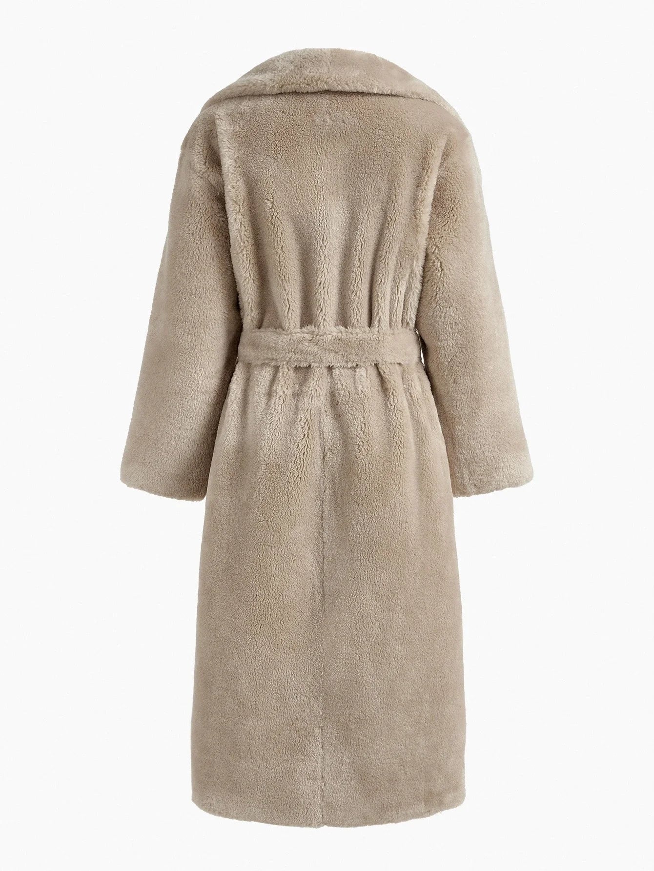 PREMIUM ELEGANT WIDE LAPEL BELTED LOOSE LONG FAUX FUR COAT AUTUMNWINTER