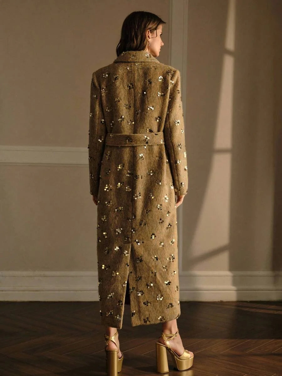 PREMIUM EMBELLISHED SEQUIN LAPEL COLLAR THICK HIGHEND OVERCOAT