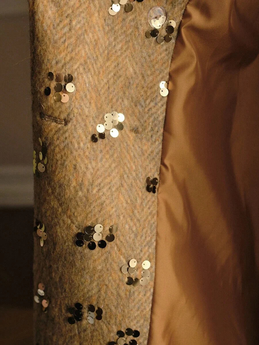 PREMIUM EMBELLISHED SEQUIN LAPEL COLLAR THICK HIGHEND OVERCOAT