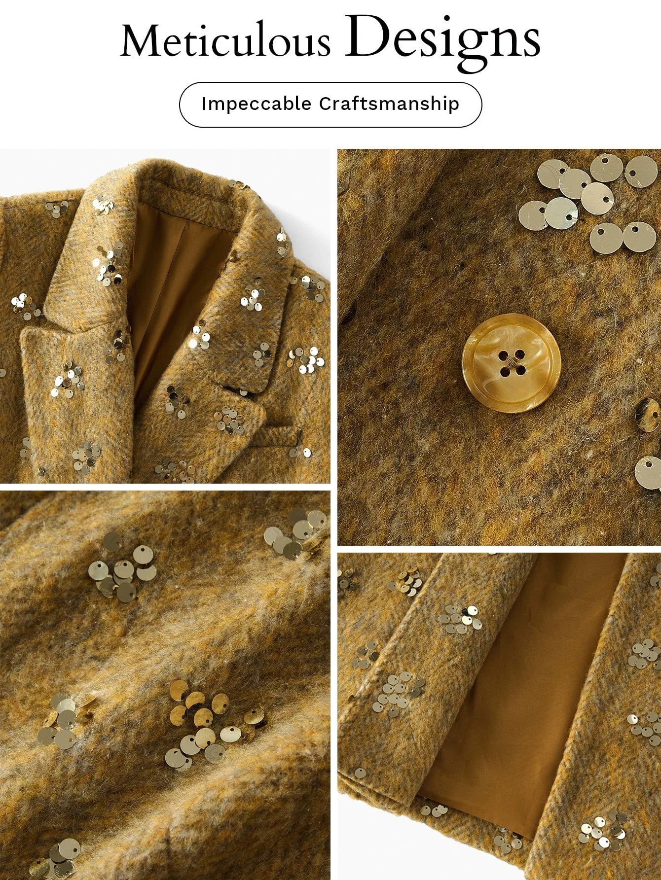 PREMIUM EMBELLISHED SEQUIN LAPEL COLLAR THICK HIGHEND OVERCOAT