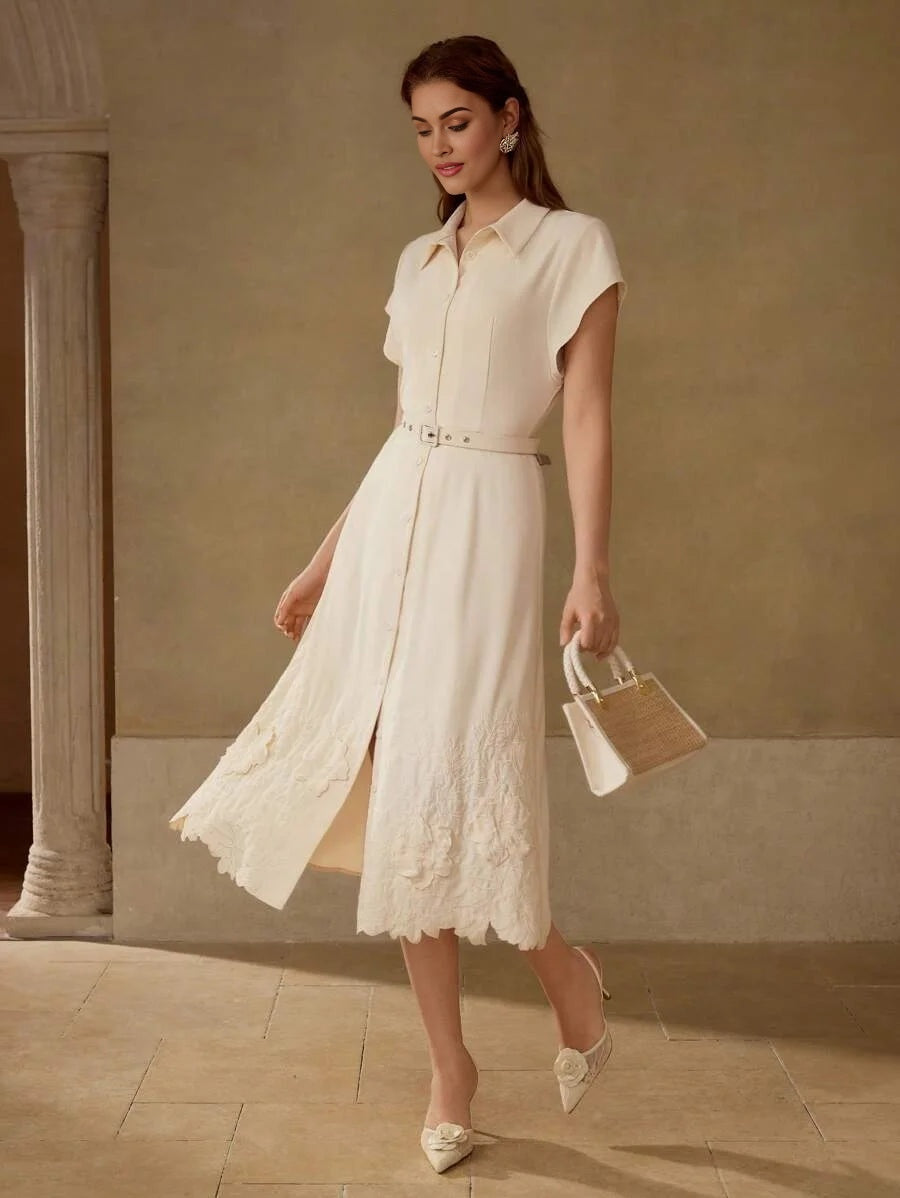 PREMIUM EMBROIDERED BELT MIDI DRESS