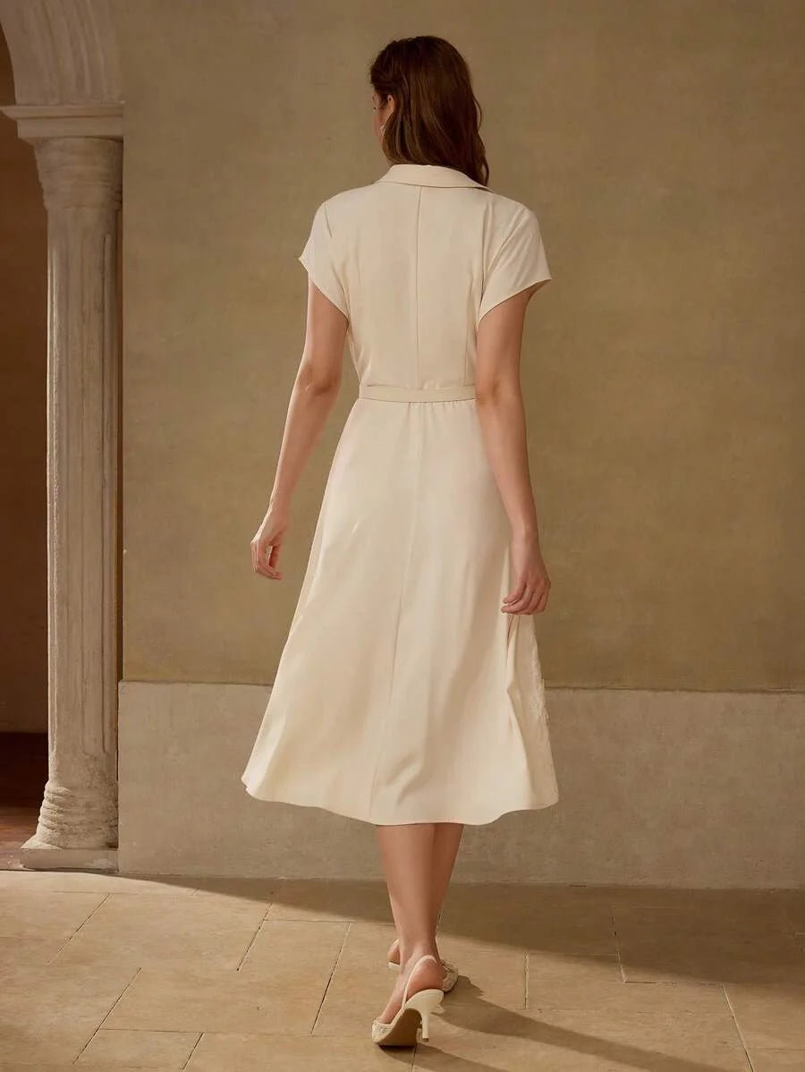 PREMIUM EMBROIDERED BELT MIDI DRESS