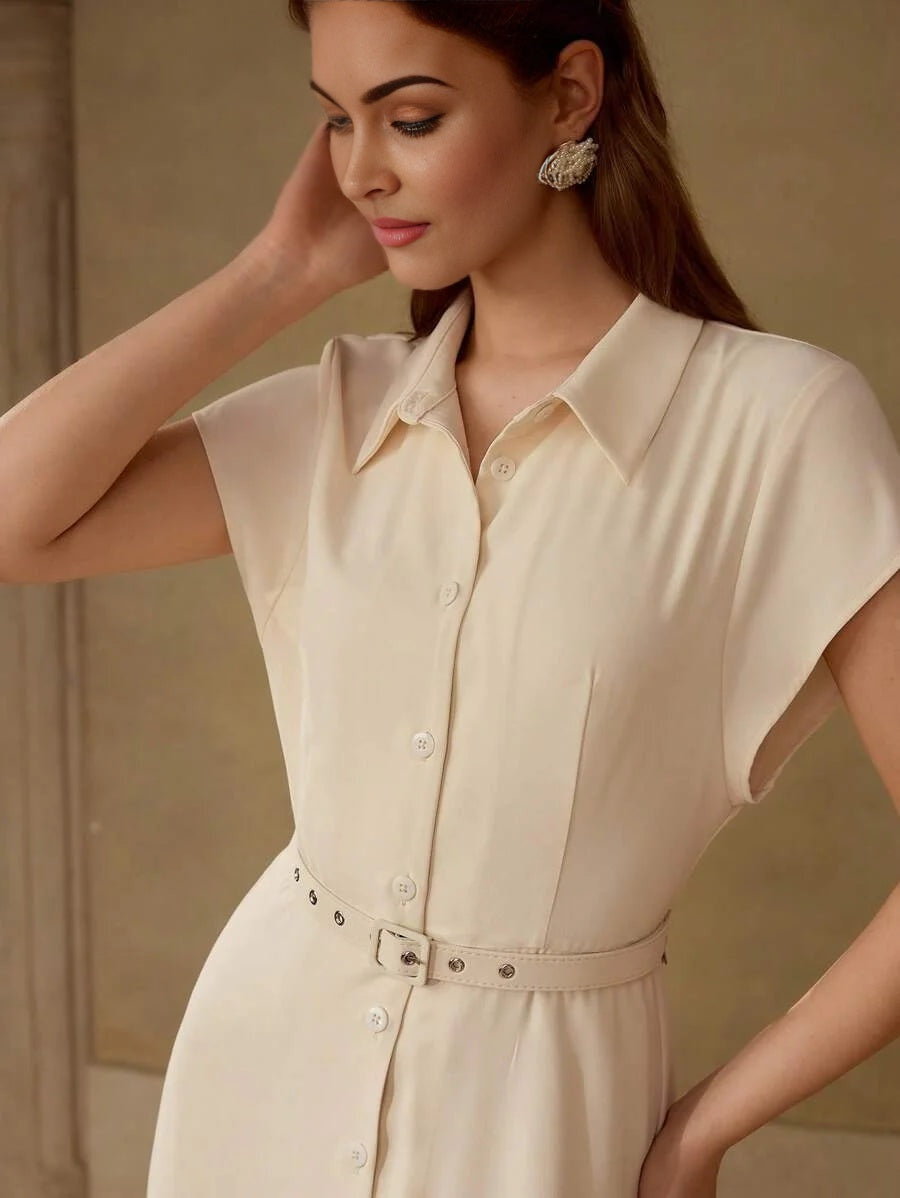 PREMIUM EMBROIDERED BELT MIDI DRESS