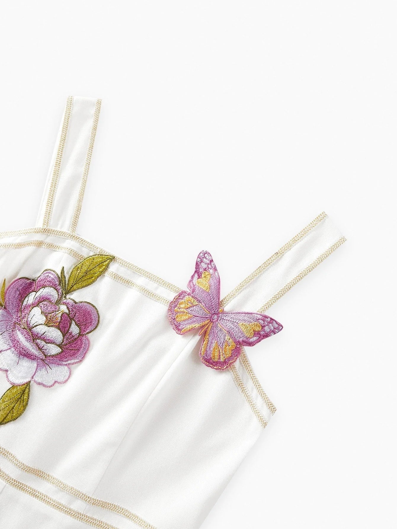 PREMIUM EMBROIDERED BUTTERFLY amp FLOWER PATTERN LINEN SLEEVELESS SQUARE NECK MIDI DRESS WITH WIDE