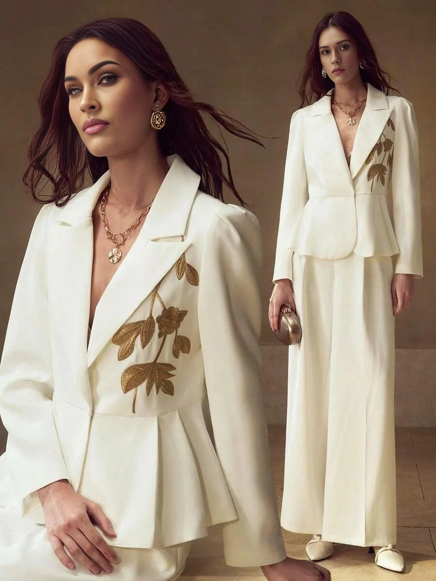 PREMIUM EMBROIDERED PEPLUM BLAZER