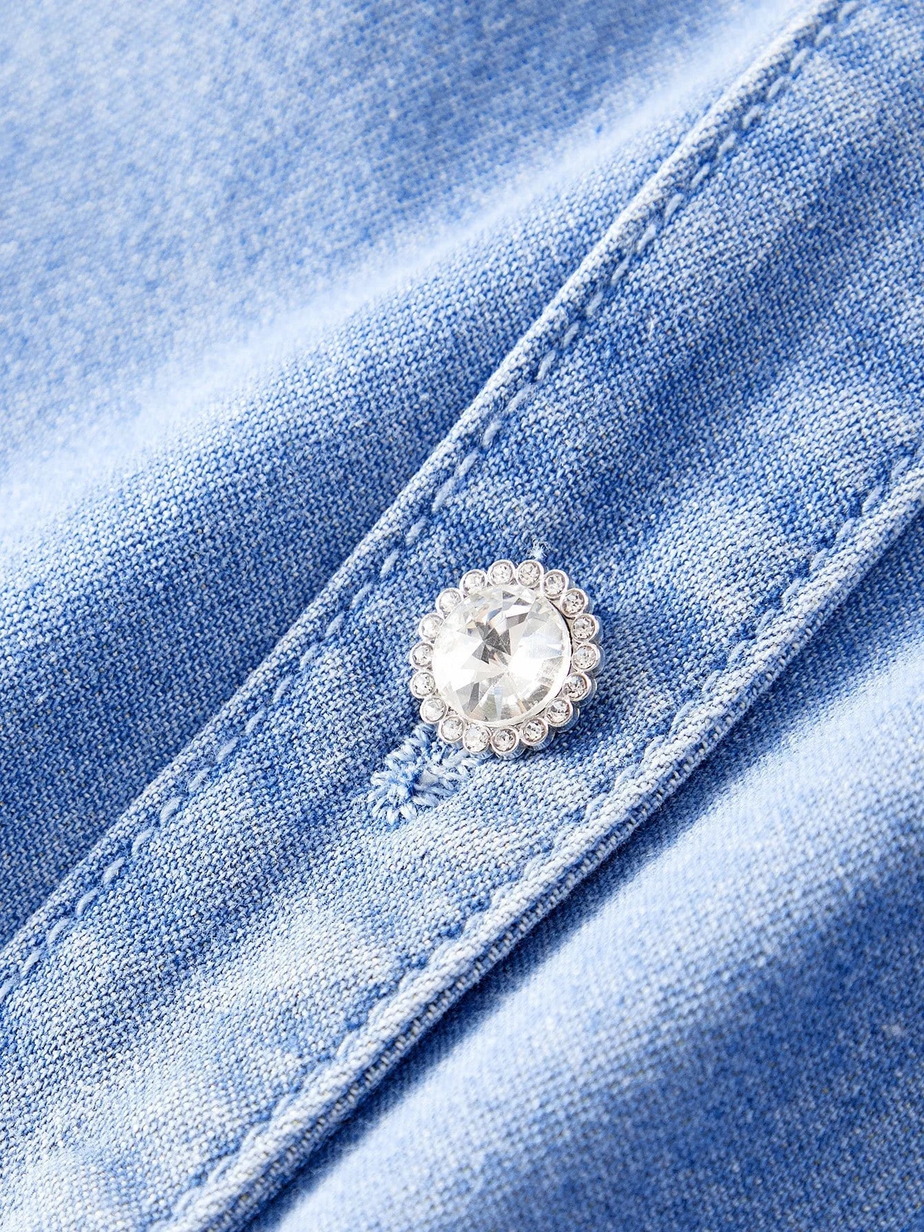 PREMIUM EMBROIDERY APPLIQUES BELTED DENIM DRESS