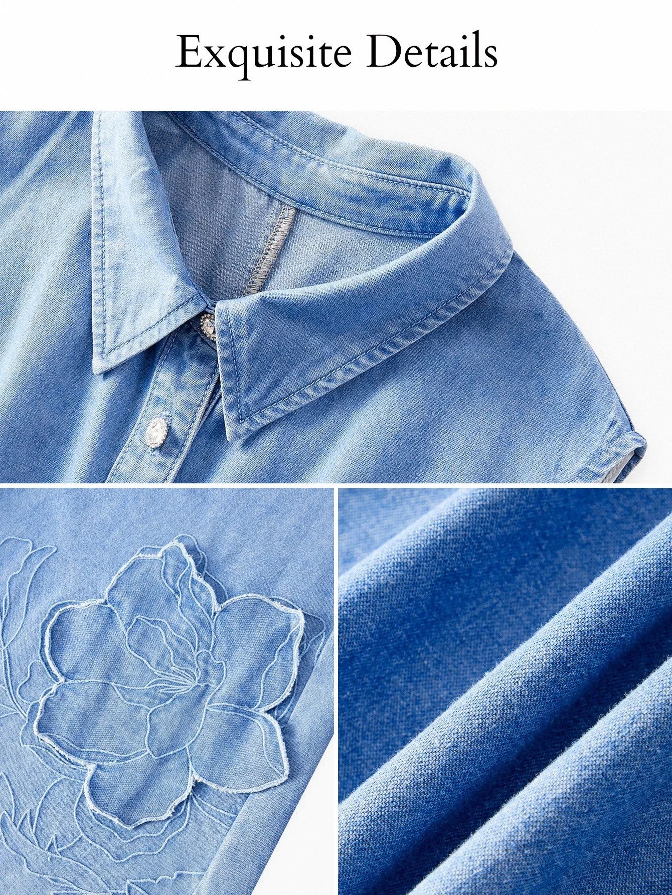 PREMIUM EMBROIDERY APPLIQUES BELTED DENIM DRESS