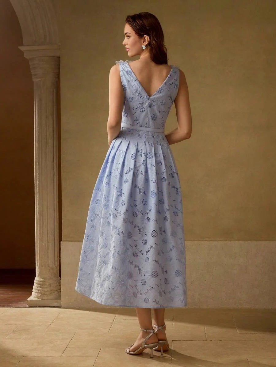 PREMIUM EMBROIDERY APPLIQUES DETAIL BELTED DRESS