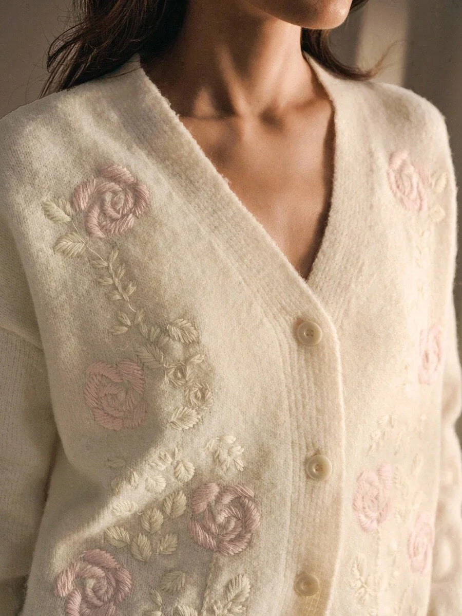 PREMIUM EMBROIDERY BUTTON UP CARDIGAN