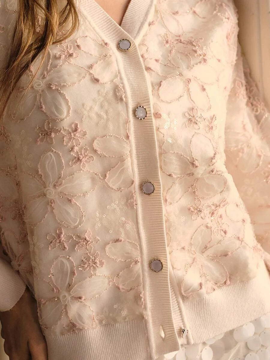 PREMIUM EMBROIDERY BUTTON UP CARDIGAN