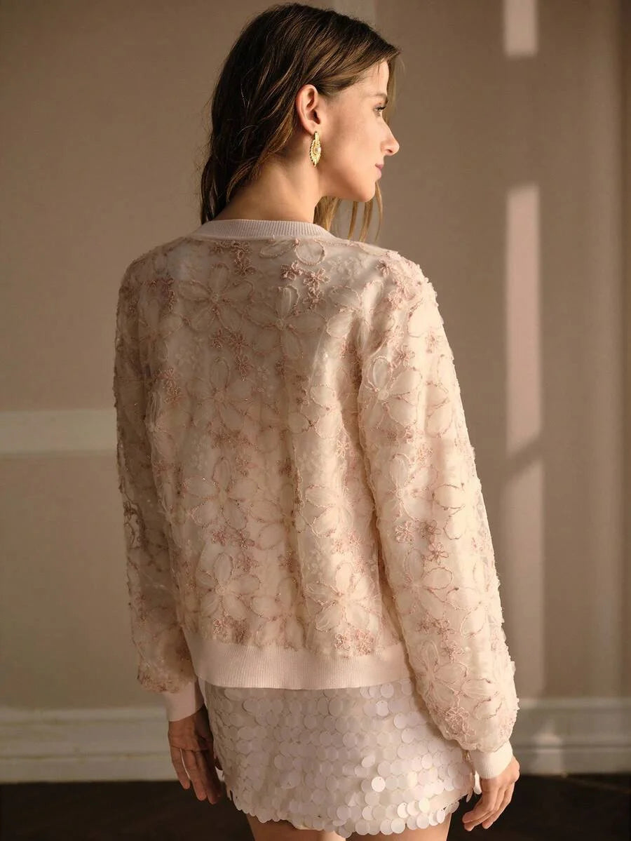 PREMIUM EMBROIDERY BUTTON UP CARDIGAN