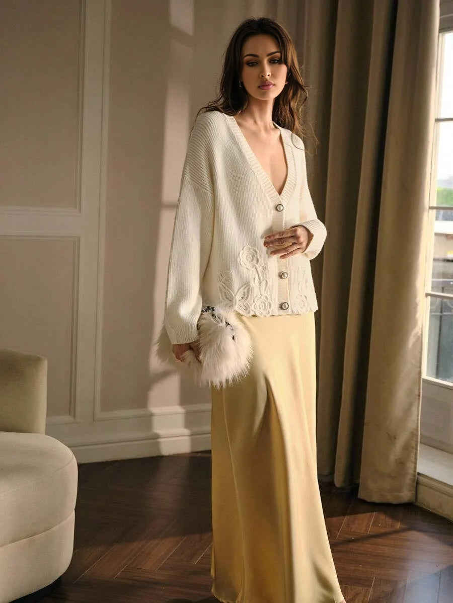 PREMIUM EMBROIDERY BUTTON UP CARDIGAN