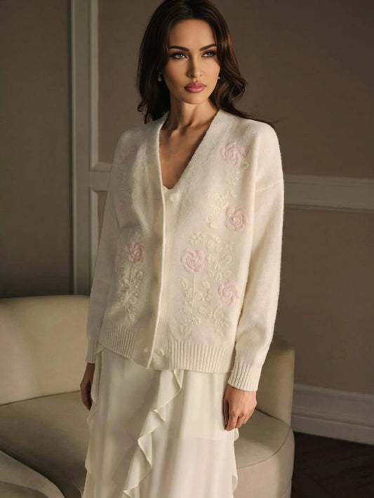 PREMIUM EMBROIDERY BUTTON UP CARDIGAN