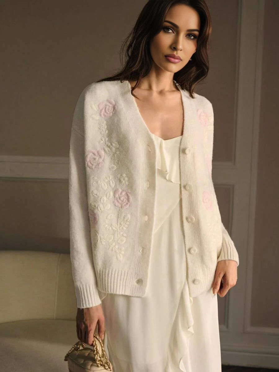 PREMIUM EMBROIDERY BUTTON UP CARDIGAN