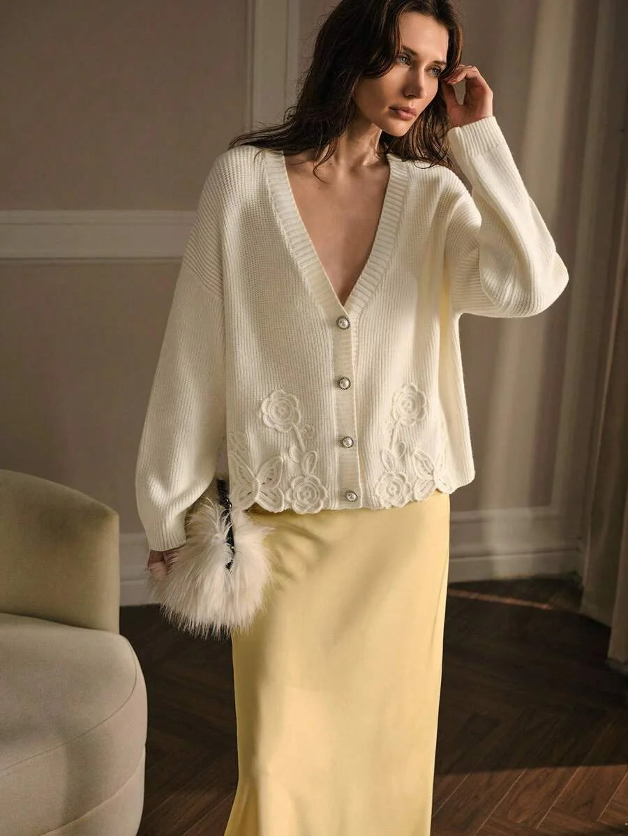 PREMIUM EMBROIDERY BUTTON UP CARDIGAN