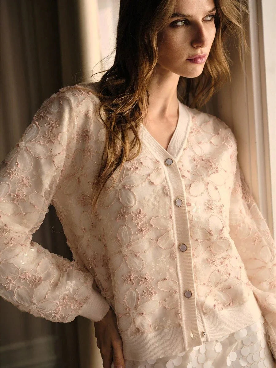 PREMIUM EMBROIDERY BUTTON UP CARDIGAN