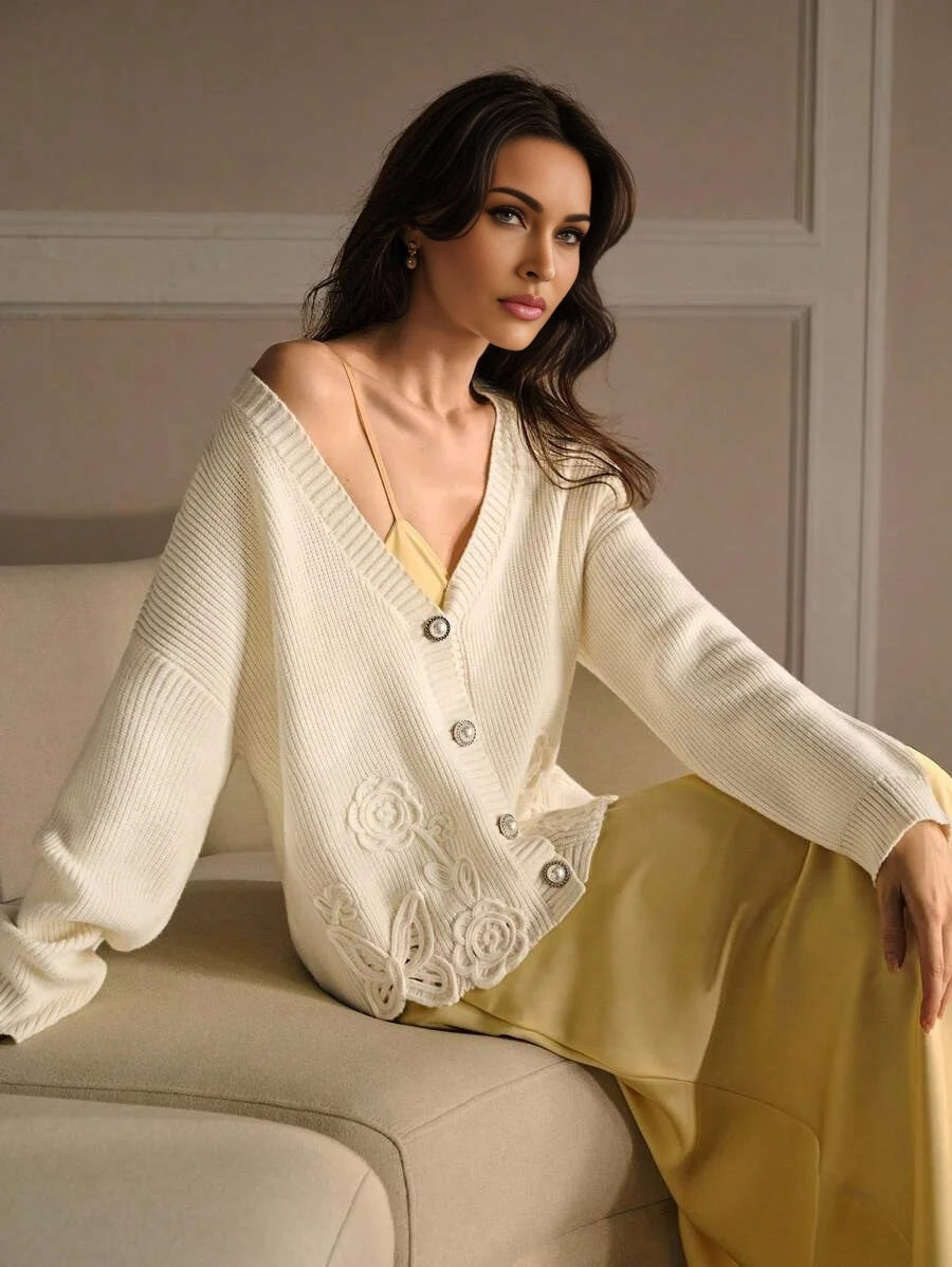 PREMIUM EMBROIDERY BUTTON UP CARDIGAN