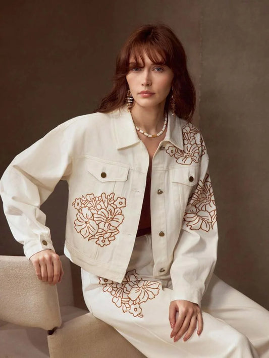 PREMIUM EMBROIDERY BUTTON UP DENIM JACKET