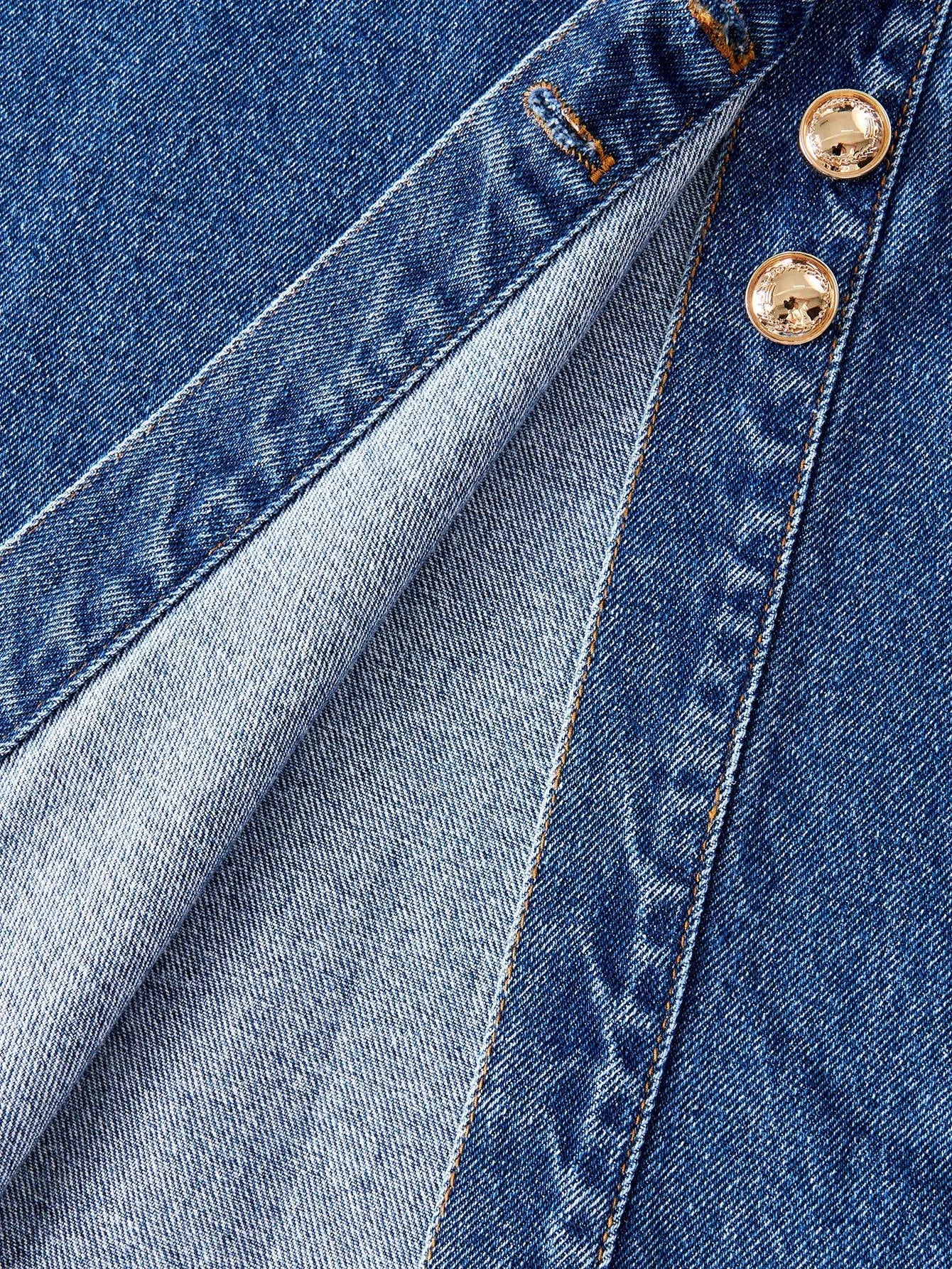 PREMIUM EMBROIDERY BUTTON UP SHIRRED WAIST DENIM SHIRT DRESS WITHOUT BELT FOR AUTUMN amp WINTER