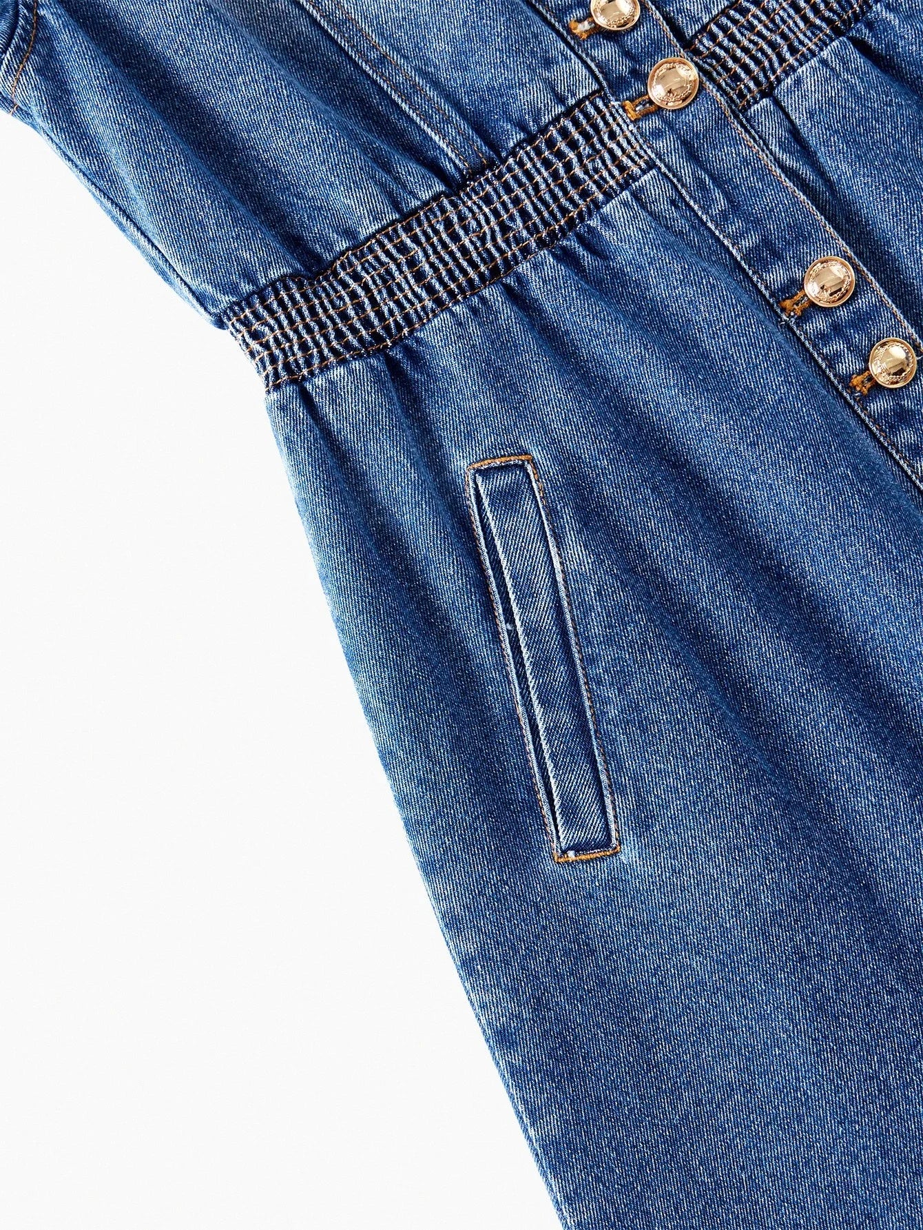 PREMIUM EMBROIDERY BUTTON UP SHIRRED WAIST DENIM SHIRT DRESS WITHOUT BELT FOR AUTUMN amp WINTER