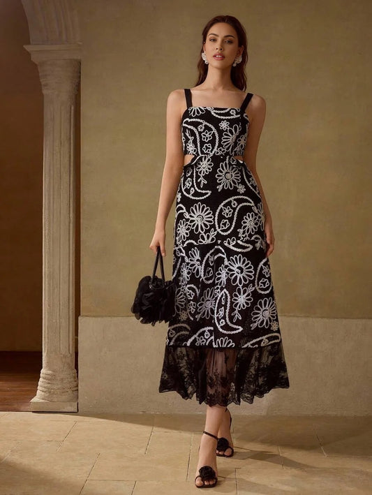 PREMIUM EMBROIDERY CONTRAST LACE DRESS