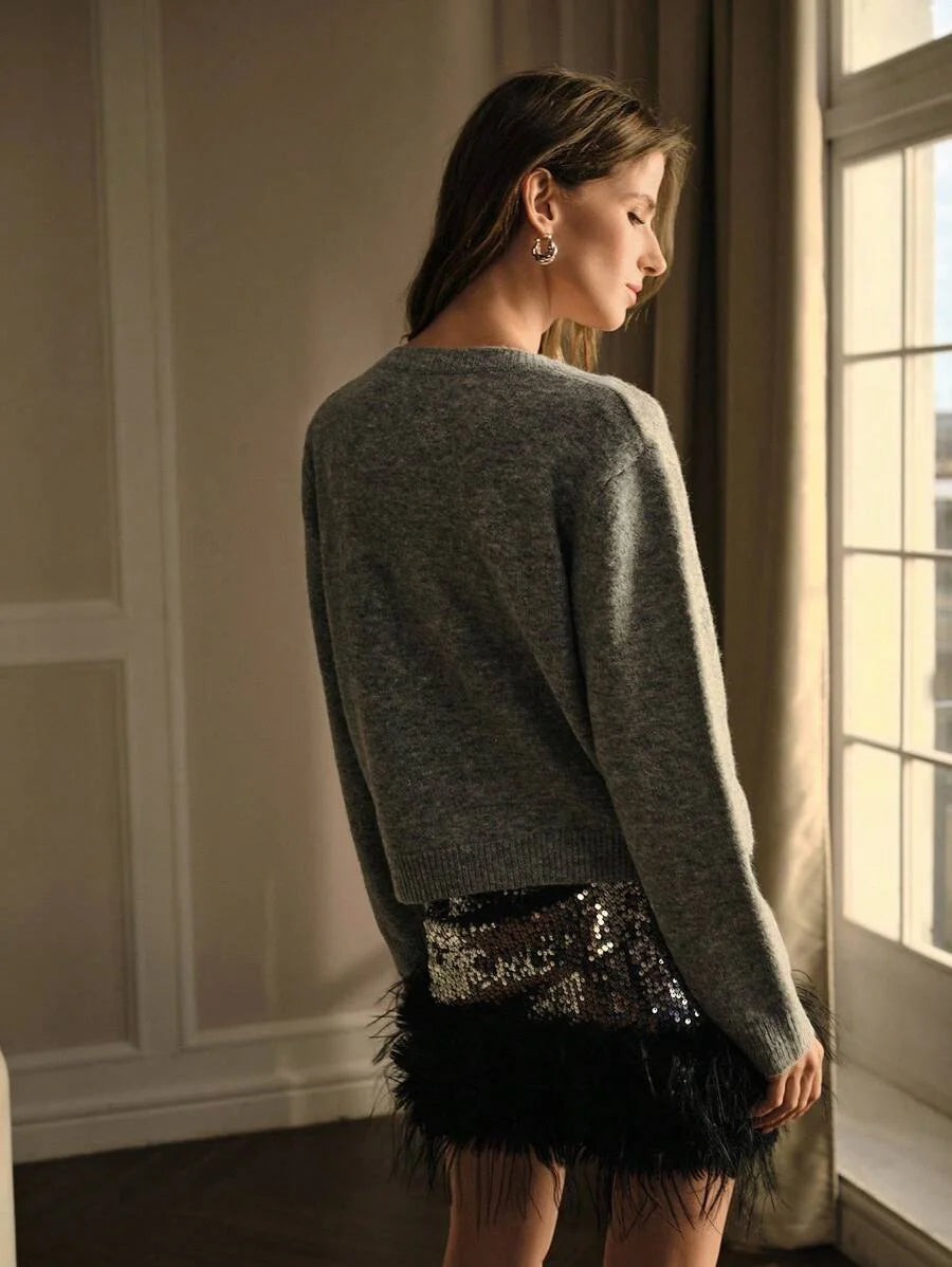 PREMIUM EMBROIDERY CONTRAST SEQUIN CARDIGAN