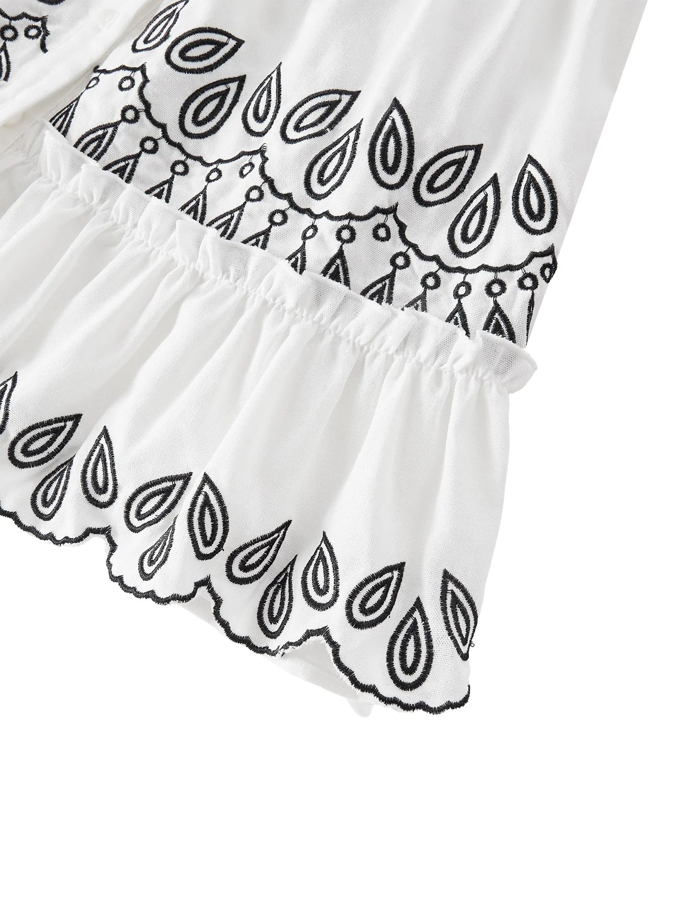 PREMIUM EMBROIDERY DETAIL RUFFLE HEM BELTED DRESS