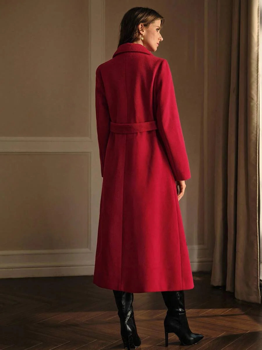 PREMIUM EMBROIDERY DOUBLE BREASTED BELTED OVERCOAT