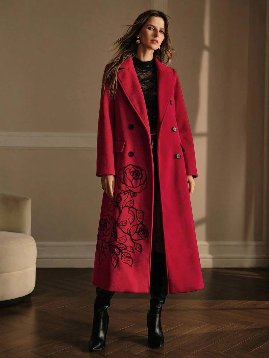 PREMIUM EMBROIDERY DOUBLE BREASTED BELTED OVERCOAT