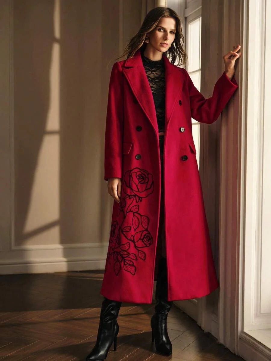 PREMIUM EMBROIDERY DOUBLE BREASTED BELTED OVERCOAT
