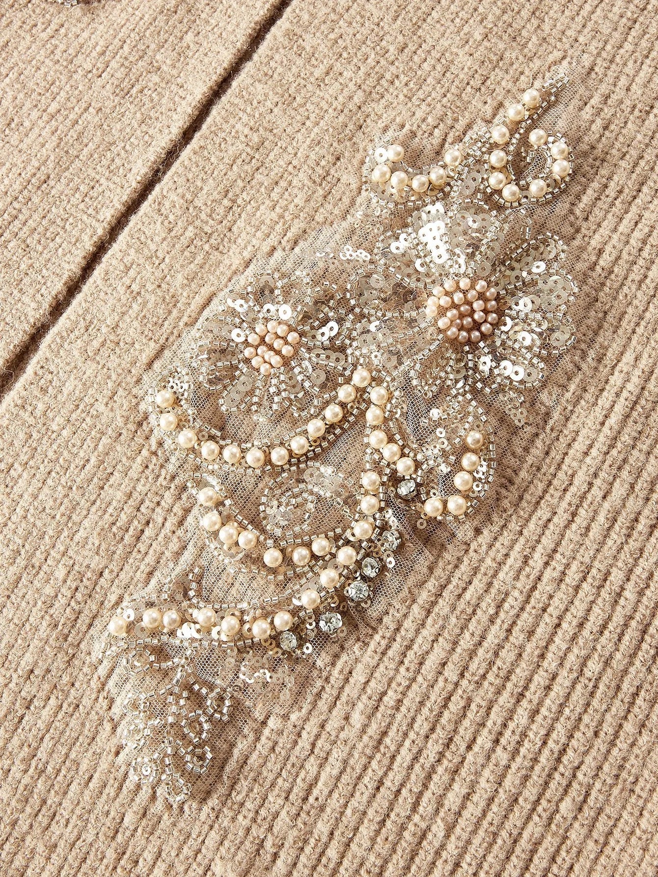 PREMIUM EMBROIDERY FAUX PEARL DETAIL CARDIGAN