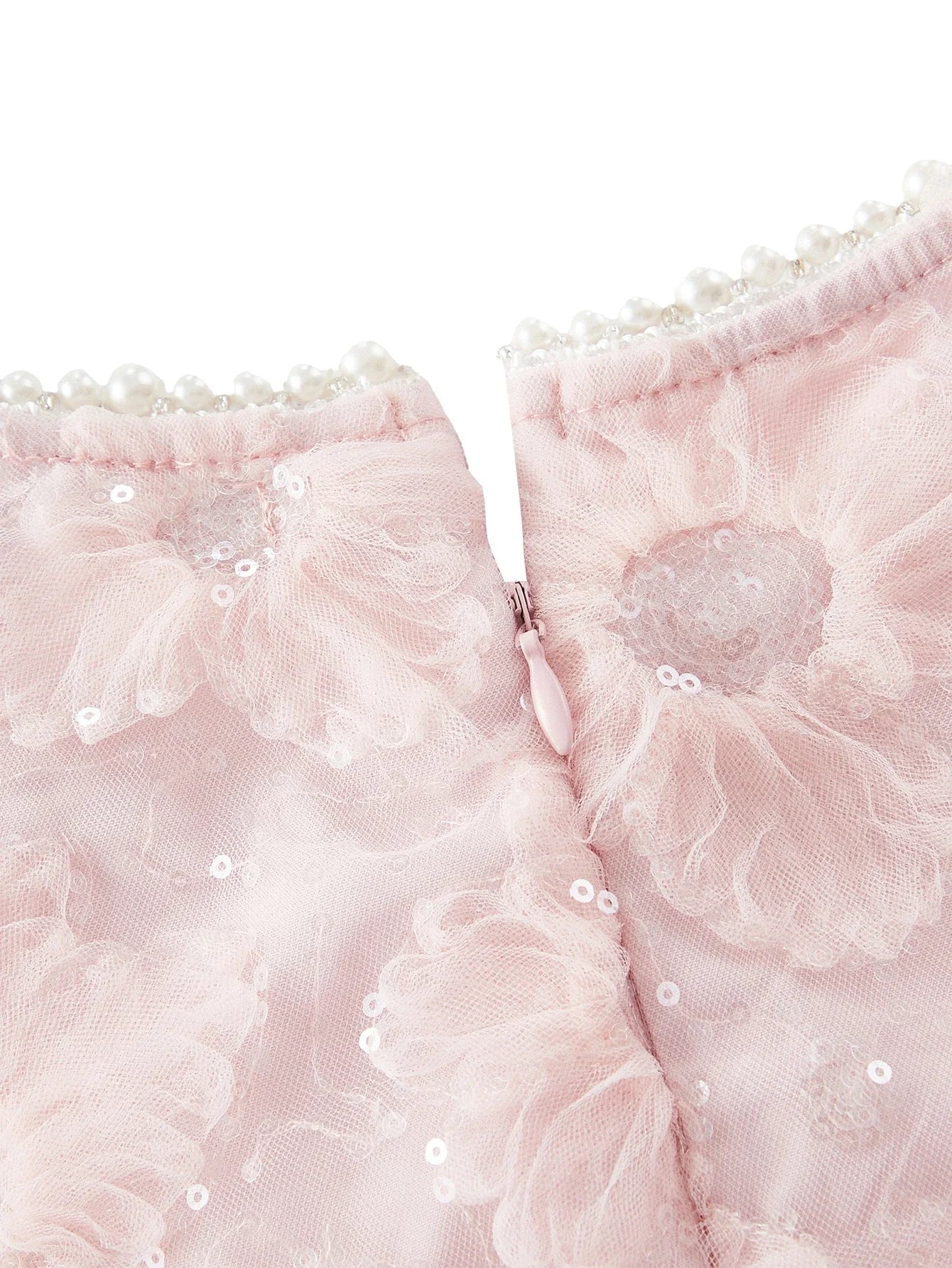 PREMIUM EMBROIDERY FAUX PEARL TRIM DRESS