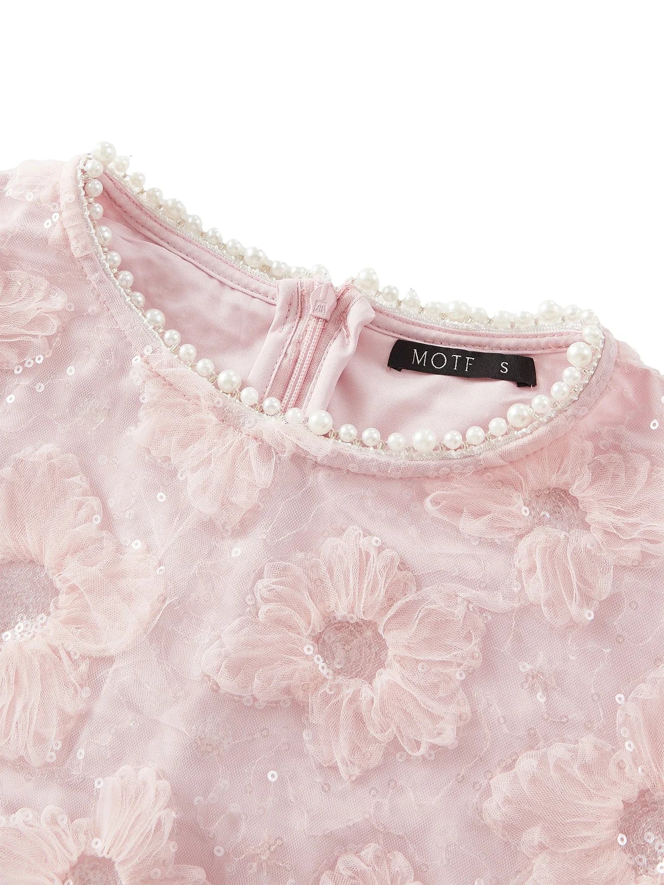 PREMIUM EMBROIDERY FAUX PEARL TRIM DRESS